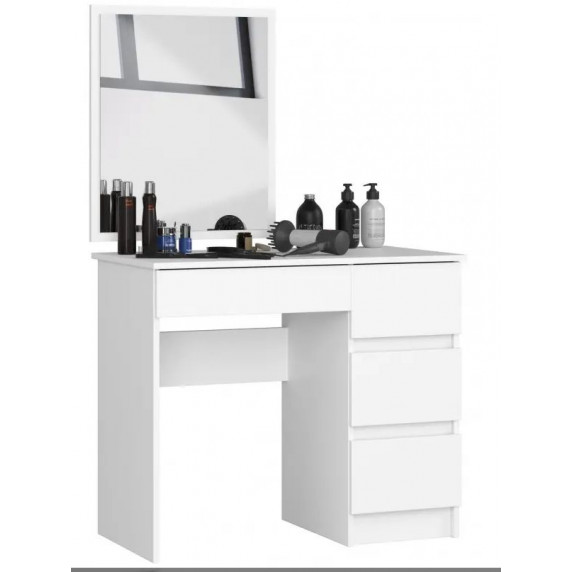 Toaletný stolík so 4 zásuvkami a zrkadlom pravý T-6/SL CLP - biely