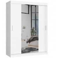 Šatníková skriňa s posuvnými dverami a zrkadlom 150 x 200 x 60 cm AKORD CLP - biela 