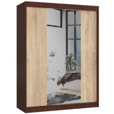 Šatníková skriňa s posuvnými dverami a zrkadlom 150 x 200 x 60 cm AKORD CLP - wenge/dub sonoma Preview