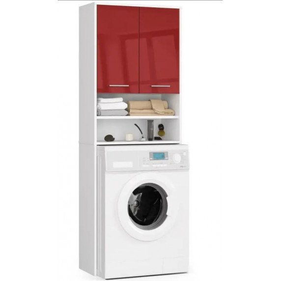 Skrinka nad práčku s vysokým leskom AKORD FIN - biela/červená