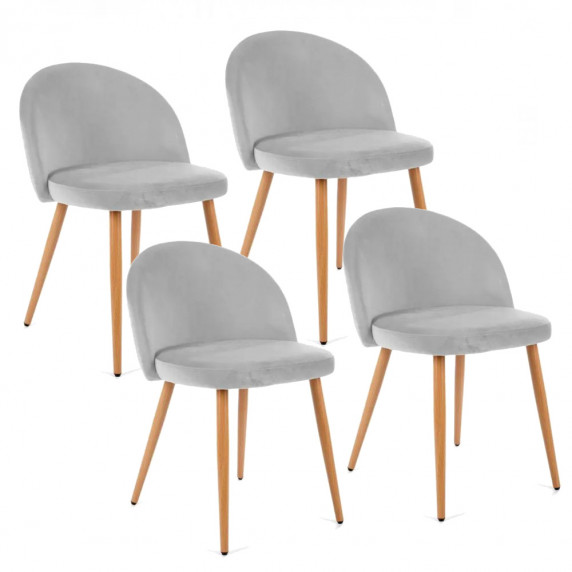 Velúrová stolička v škandinávskom štýle 4 ks - sivá