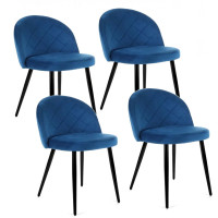 Velúrová prešívaná stolička 4 ks -  modrá 