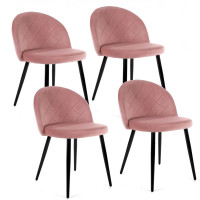 Velúrová prešívaná stolička 4 ks - ružová 