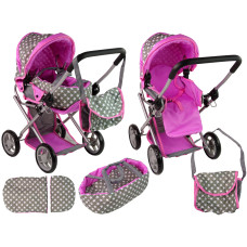 Detský kočík pre bábiky 2v1 ALICE Grey Pink Stars - sivý/ružový s hviezdičkami Preview