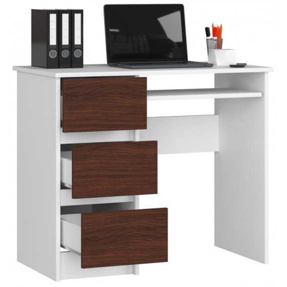 Písací stôl ľavý so zásuvkami a výsuvnou policou na klávesnicu 90 x 77 x 50 cm AKORD CLP - biely/wenge