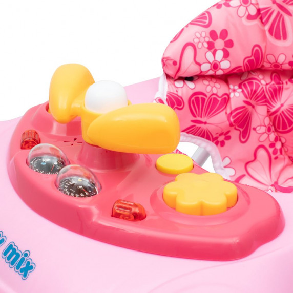 Detské chodítko s volantom a silikónovými kolieskami Baby Mix - ružové