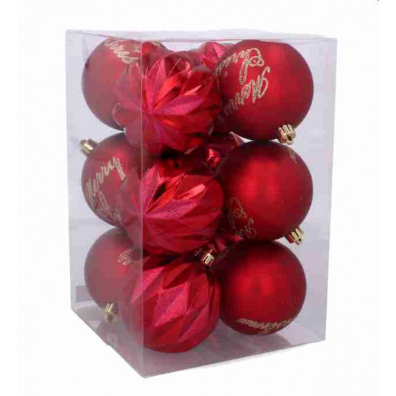 Vianočné gule 12 kusov 8 cm Inlea4Fun - Červená