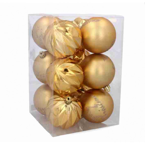Vianočné gule 12 kusov 8 cm Inlea4Fun - zlaté