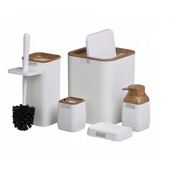 Sada kúpeľňových doplnkov 5 kusov Inlea4Home - biela/imitácia dreva