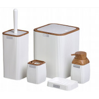 Sada kúpeľňových doplnkov 5 kusov Inlea4Home - biela/imitácia dreva 
