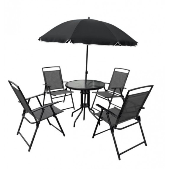 Záhradný stôl so stoličkami a slnečníkom GARDEN LINE 7899 - čierny