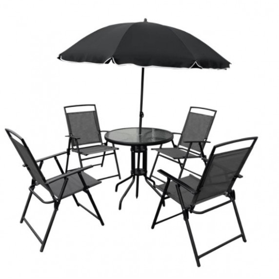 Záhradný stôl so stoličkami a slnečníkom GARDEN LINE 7899 - čierny