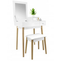 Toaletný stolík so zrkadlom a taburetkou Inlea4Fun PHO5797 - biely 