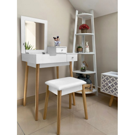 Toaletný stolík so zrkadlom a taburetkou Inlea4Fun PHO5797 - biely