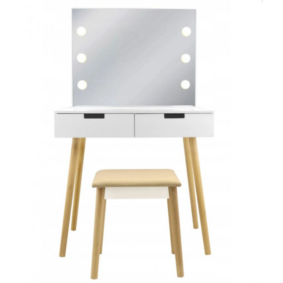 Toaletný stolík so zrkadlom a LED svetlom, zásuvkami a stoličkou Inlea4Fun PHO5841