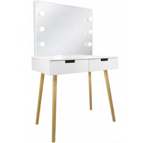 Toaletný stolík so zrkadlom a LED svetlom, zásuvkami a stoličkou Inlea4Fun PHO5841