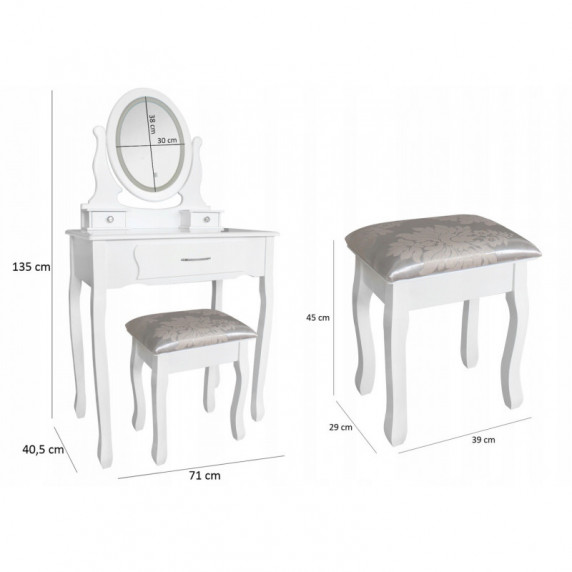 Toaletný stolík s taburetkou a LED osvetlením Inlea4Fun SOFIA PHO0052LED