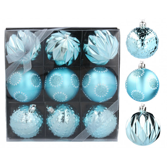Vianočné gule 9 kusov 6 cm Inlea4Fun - modré