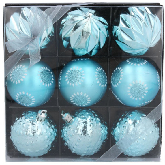 Vianočné gule 9 kusov 6 cm Inlea4Fun - modré