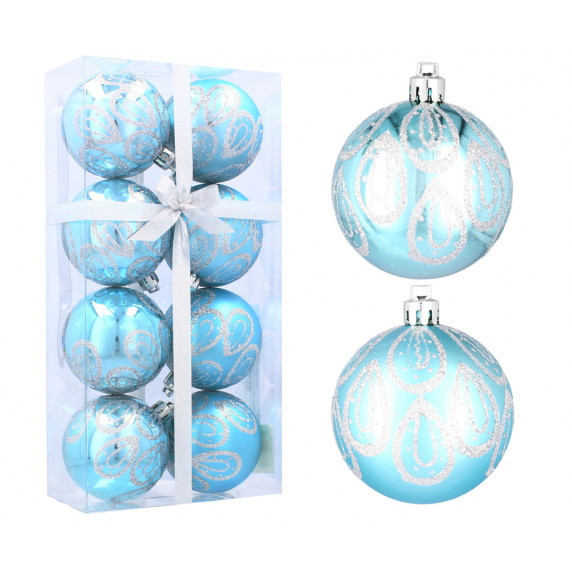 Vianočné gule 8 kusov 6 cm Inlea4Fun - Modré/kvapky dažďa