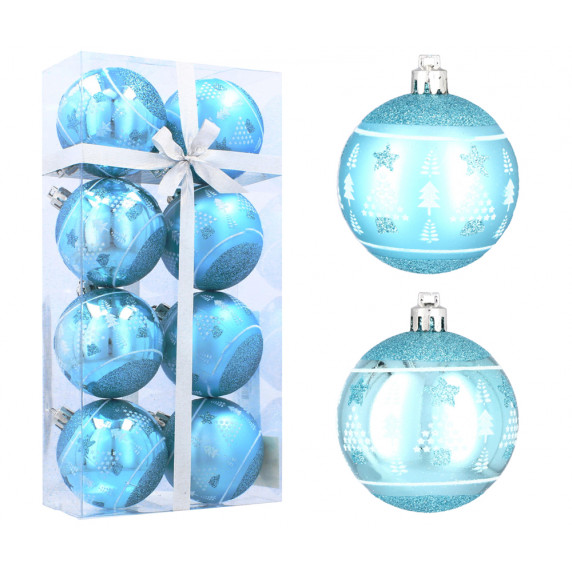 Vianočné gule 8 kusov 6 cm Inlea4Fun - Modré/stromček-hviezda