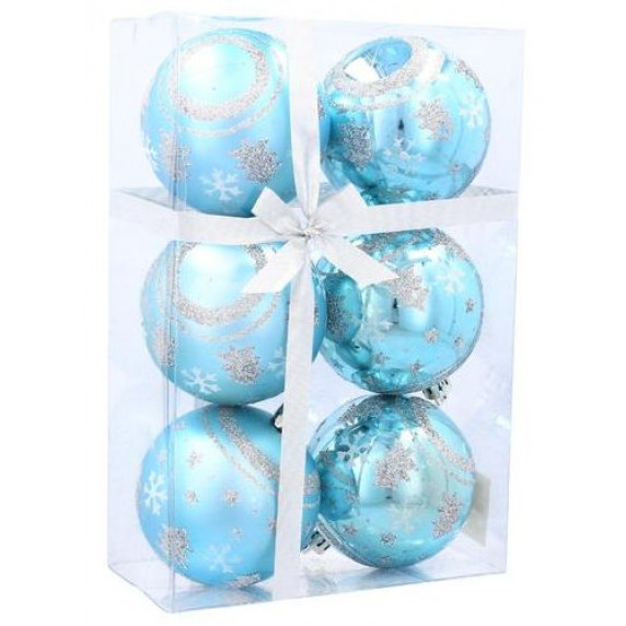 Vianočné gule 6 kusov 7 cm Inlea4Fun - Modré/stromček-hviezda