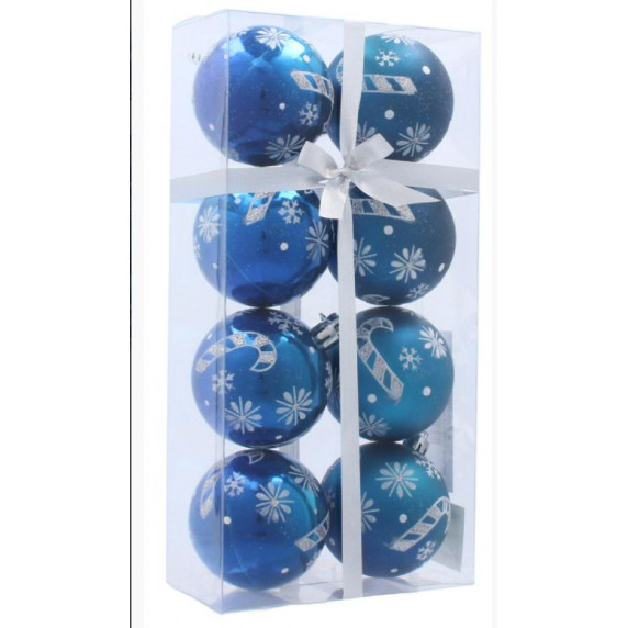 Vianočné gule 8 kusov 6 cm Inlea4Fun - Modré/Vianočné lízatko