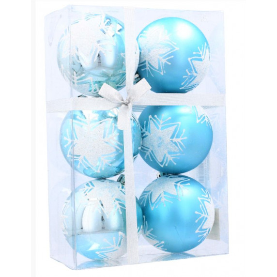 Vianočné gule 6 kusov 7 cm Inlea4Fun - Modré/Hviezda
