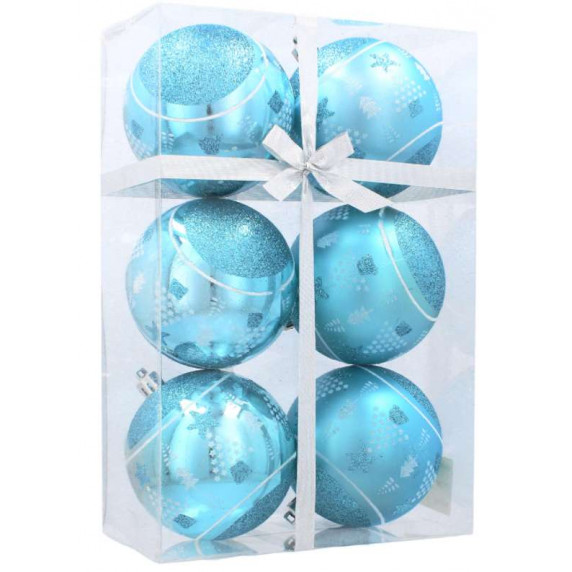 Vianočné gule 6 kusov 8 cm Inlea4Fun - Modré/stromček-hviezda