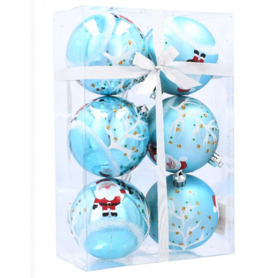 Vianočné gule 6 kusov 7 cm Inlea4Fun - Modré/Mikuláš