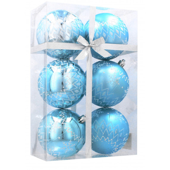 Vianočné gule 6 kusov 8cm Inlea4Fun - Biele-Modré/Snehová vločka