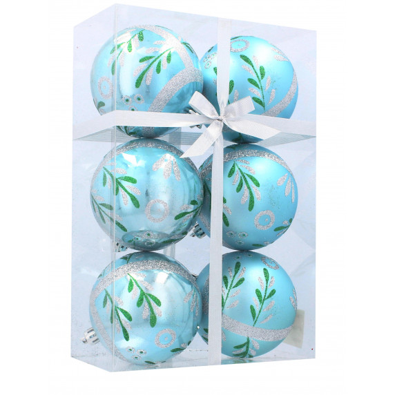 Vianočné gule 6 kusov 8 cm Inlea4Fun - Modré/Vianočná vetva