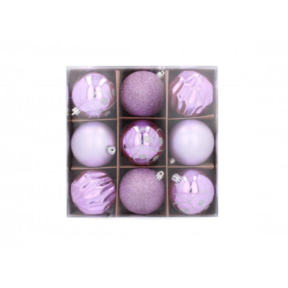 Vianočné gule 9 kusov 8 cm Inlea4Fun - fialové