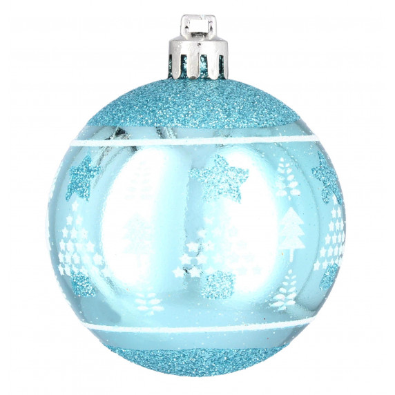 Vianočné gule 6 kusov 8 cm Inlea4Fun - Modré/stromček-hviezda