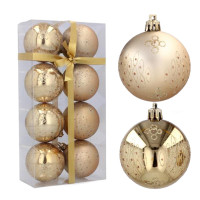 Vianočné gule 8 kusov 6 cm Inlea4Fun - zlaté/oválny vzor s bodkami 