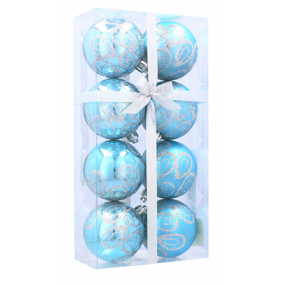 Vianočné gule 8 kusov 6 cm Inlea4Fun - Modré/kvapky dažďa