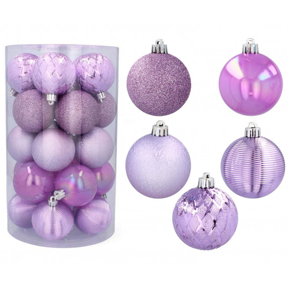 Vianočné gule 25 kusov 6 cm Inlea4Fun - fialové