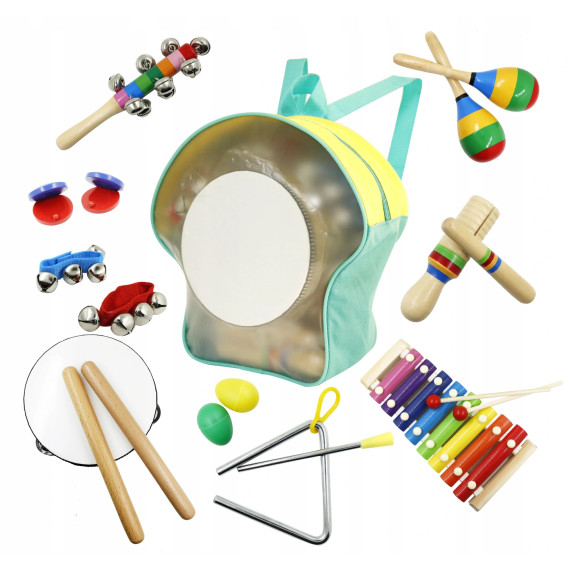 Detské drevené hudobné nástroje v batohu 10 kusov ECOTOYS