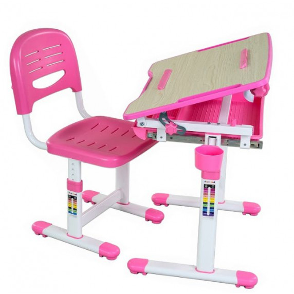 FUN DESK Bambino Detský písací stôl so stoličkou s regulovateľnou výškou - ružový