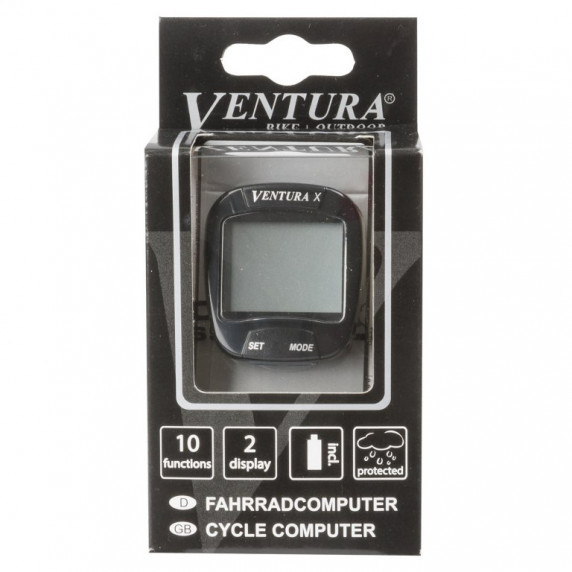 Bezdrôtový computer na bicykel VENTURA - 10 funkcií - čierny