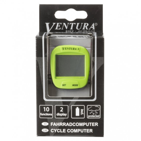 Bezdrôtový computer na bicykel VENTURA - 10 funkcií - zelený