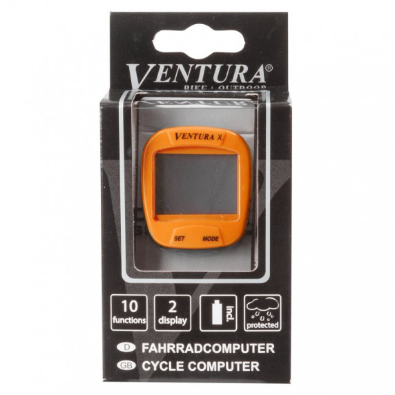 Bezdrôtový computer na bicykel VENTURA - 10 funkcií - oranžový