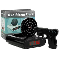 Budík s laserovou pištoľou a terčom Inlea4Fun GUN ALARM CLOCK - čierna 