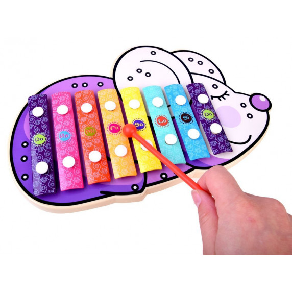 Detský farebný xylofón Myška Inlea4Fun HAND KNOCK HARP