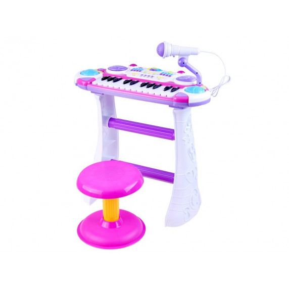 Detské klávesy s mikrofónom a stoličkou Inlea4Fun MUSICAL KEYBORD - ružové