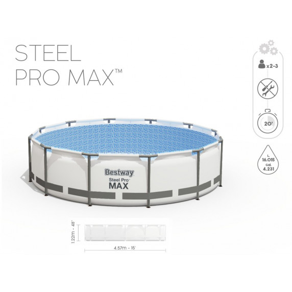 Bazén s konštrukciou 457 x 122 cm BESTWAY 56438 Steel Pro Max + kartušová filtrácia a schodíky