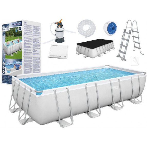 Rodinný bazén 488x244x122 cm s kovovým rámom a s pieskovou filtráciou + schodíky BESTWAY Power Steel 
