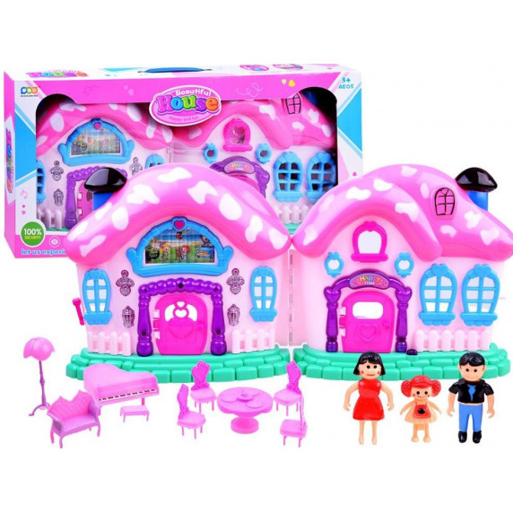 Detský rozkladací domček s nábytkom a bábikami Inlea4Fun BEAUTIFUL HOUSE