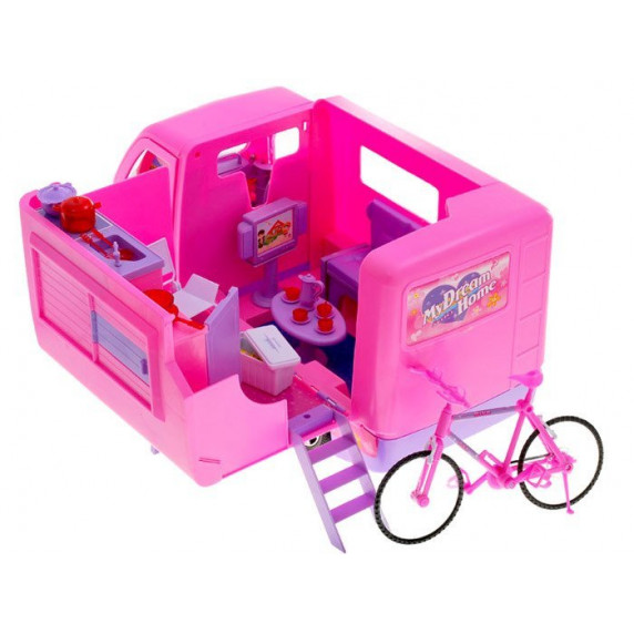 Ružový karavan s bicyklom Inlea4Fun CAMPER 
