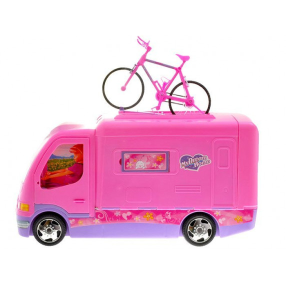 Ružový karavan s bicyklom Inlea4Fun CAMPER 